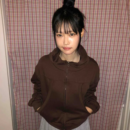 High-neck Hooded Cropped Zip-up