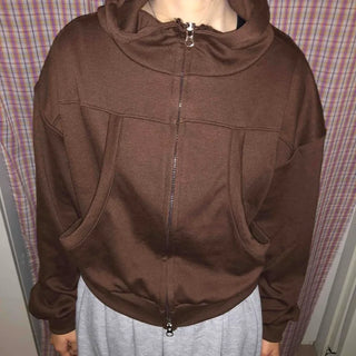 High-neck Hooded Cropped Zip-up