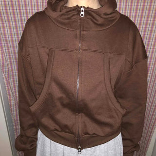High-neck Hooded Cropped Zip-up
