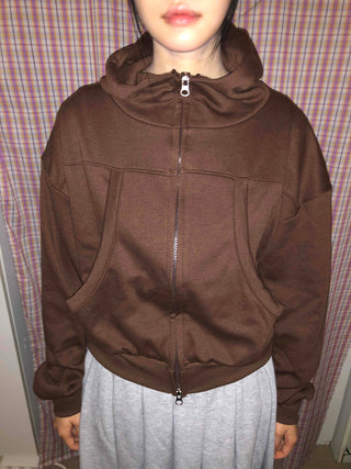 High-neck Hooded Cropped Zip-up