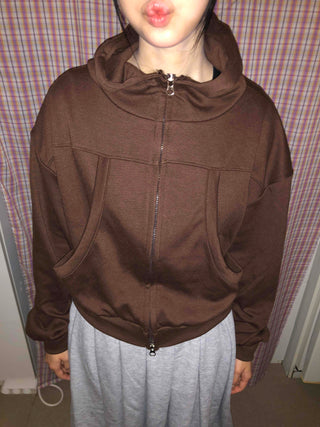 High-neck Hooded Cropped Zip-up