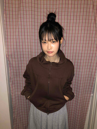 High-neck Hooded Cropped Zip-up