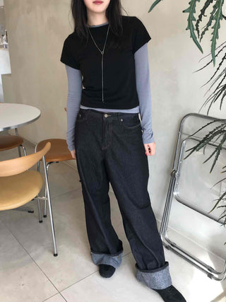 Daily Two-Tone Color Block Slim Fit Round Long Sleeve Tee
