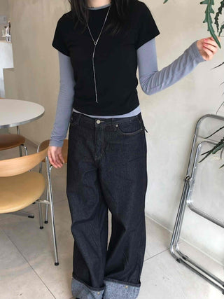 Daily Two-Tone Color Block Slim Fit Round Long Sleeve Tee