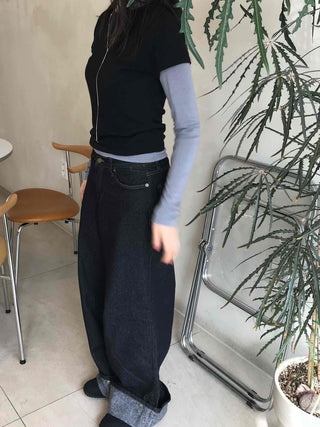 Daily Two-Tone Color Block Slim Fit Round Long Sleeve Tee