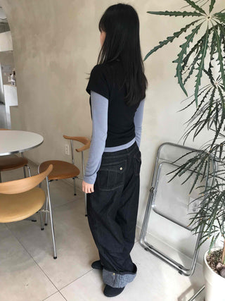 Daily Two-Tone Color Block Slim Fit Round Long Sleeve Tee