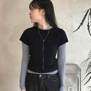 Daily Two-Tone Color Block Slim Fit Round Long Sleeve Tee