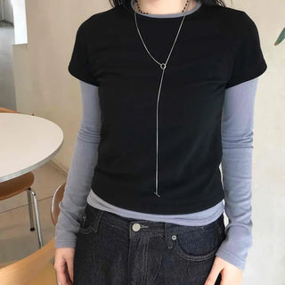 Daily Two-Tone Color Block Slim Fit Round Long Sleeve Tee