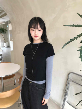 Daily Two-Tone Color Block Slim Fit Round Long Sleeve Tee