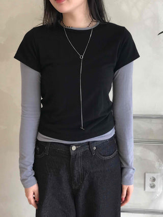 Daily Two-Tone Color Block Slim Fit Round Long Sleeve Tee