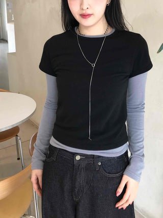 Daily Two-Tone Color Block Slim Fit Round Long Sleeve Tee