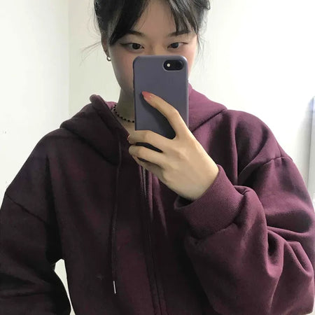 Oversized Loose Fit Hooded Zip-Up Jumper