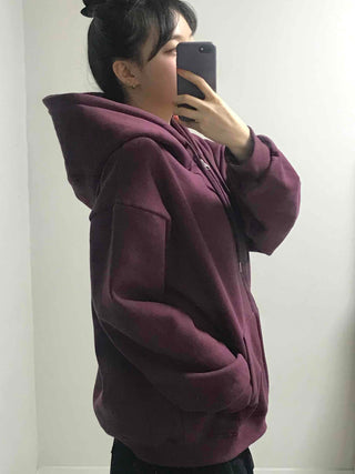 Oversized Loose Fit Hooded Zip-Up Jumper