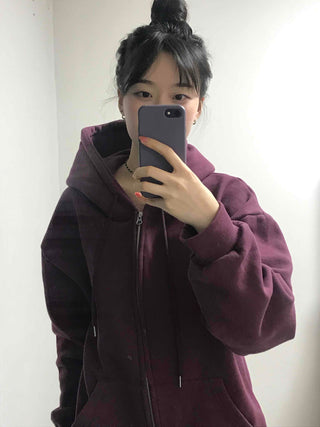 Oversized Loose Fit Hooded Zip-Up Jumper