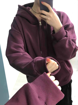 Oversized Loose Fit Hooded Zip-Up Jumper
