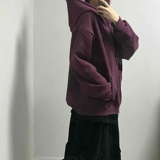 Oversized Loose Fit Hooded Zip-Up Jumper