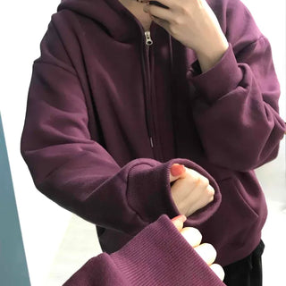 Oversized Loose Fit Hooded Zip-Up Jumper