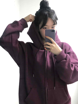 Oversized Loose Fit Hooded Zip-Up Jumper