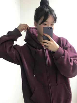 Oversized Loose Fit Hooded Zip-Up Jumper