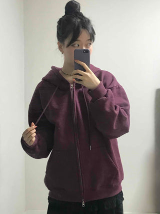 Oversized Loose Fit Hooded Zip-Up Jumper
