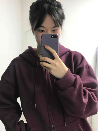 Oversized Loose Fit Hooded Zip-Up Jumper