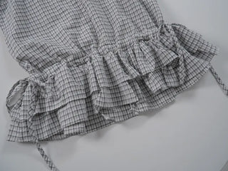 Tabyu Small Check Tiered Ribbon Point Sleeveless Blouse