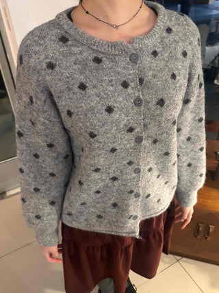Vintage Dot Fluffy Knit Cardigan & Scarf