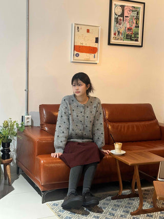 Vintage Dot Fluffy Knit Cardigan & Scarf