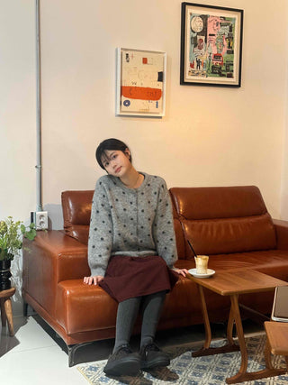 Vintage Dot Fluffy Knit Cardigan & Scarf