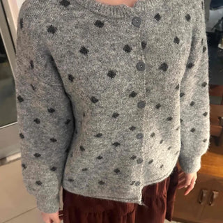 Vintage Dot Fluffy Knit Cardigan & Scarf