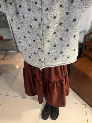 Vintage Dot Fluffy Knit Cardigan & Scarf