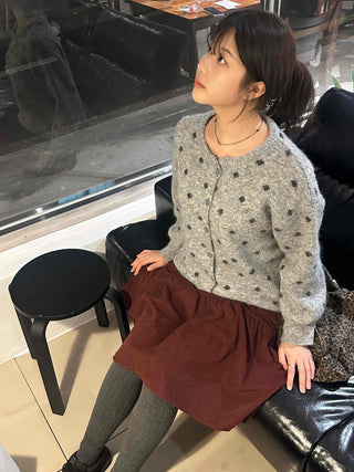 Vintage Dot Fluffy Knit Cardigan & Scarf