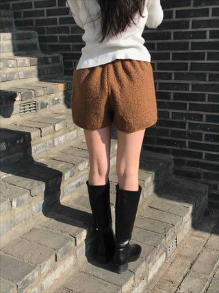 Winter Fleece Drawstring Elastic Shorts
