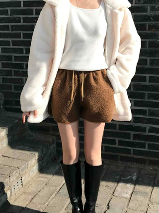 Winter Fleece Drawstring Elastic Shorts