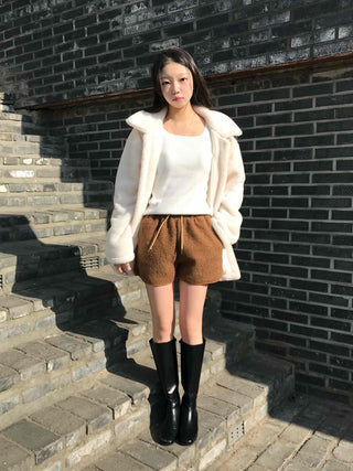 Winter Fleece Drawstring Elastic Shorts