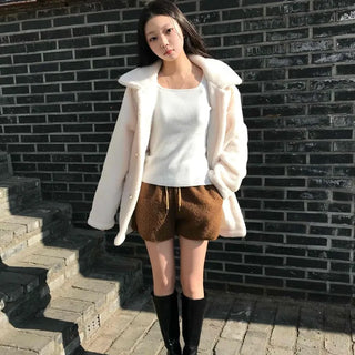 Winter Fleece Drawstring Elastic Shorts