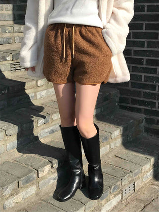 Winter Fleece Drawstring Elastic Shorts