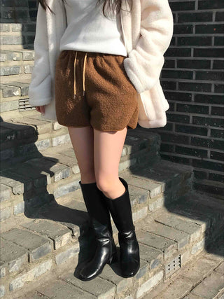Winter Fleece Drawstring Elastic Shorts