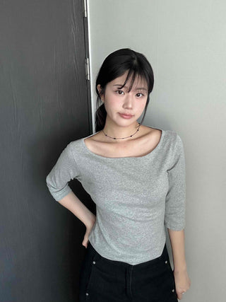 Basic Boat Neck 3/4 Sleeve T-shirt