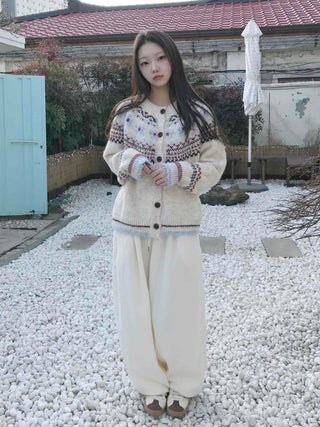 Nordic Pattern Button Loose Fit Knit Cardigan
