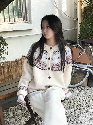 Nordic Pattern Button Loose Fit Knit Cardigan