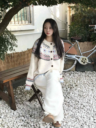 Nordic Pattern Button Loose Fit Knit Cardigan