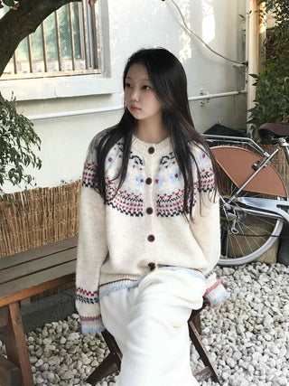 Nordic Pattern Button Loose Fit Knit Cardigan