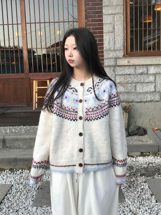 Nordic Pattern Button Loose Fit Knit Cardigan