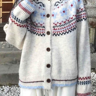 Nordic Pattern Button Loose Fit Knit Cardigan