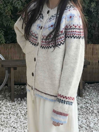 Nordic Pattern Button Loose Fit Knit Cardigan