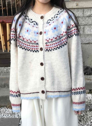 Nordic Pattern Button Loose Fit Knit Cardigan