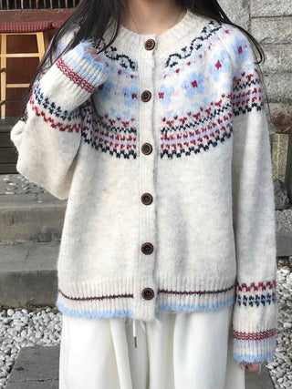 Nordic Pattern Button Loose Fit Knit Cardigan