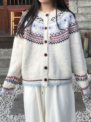 Nordic Pattern Button Loose Fit Knit Cardigan