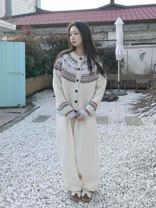 Nordic Pattern Button Loose Fit Knit Cardigan